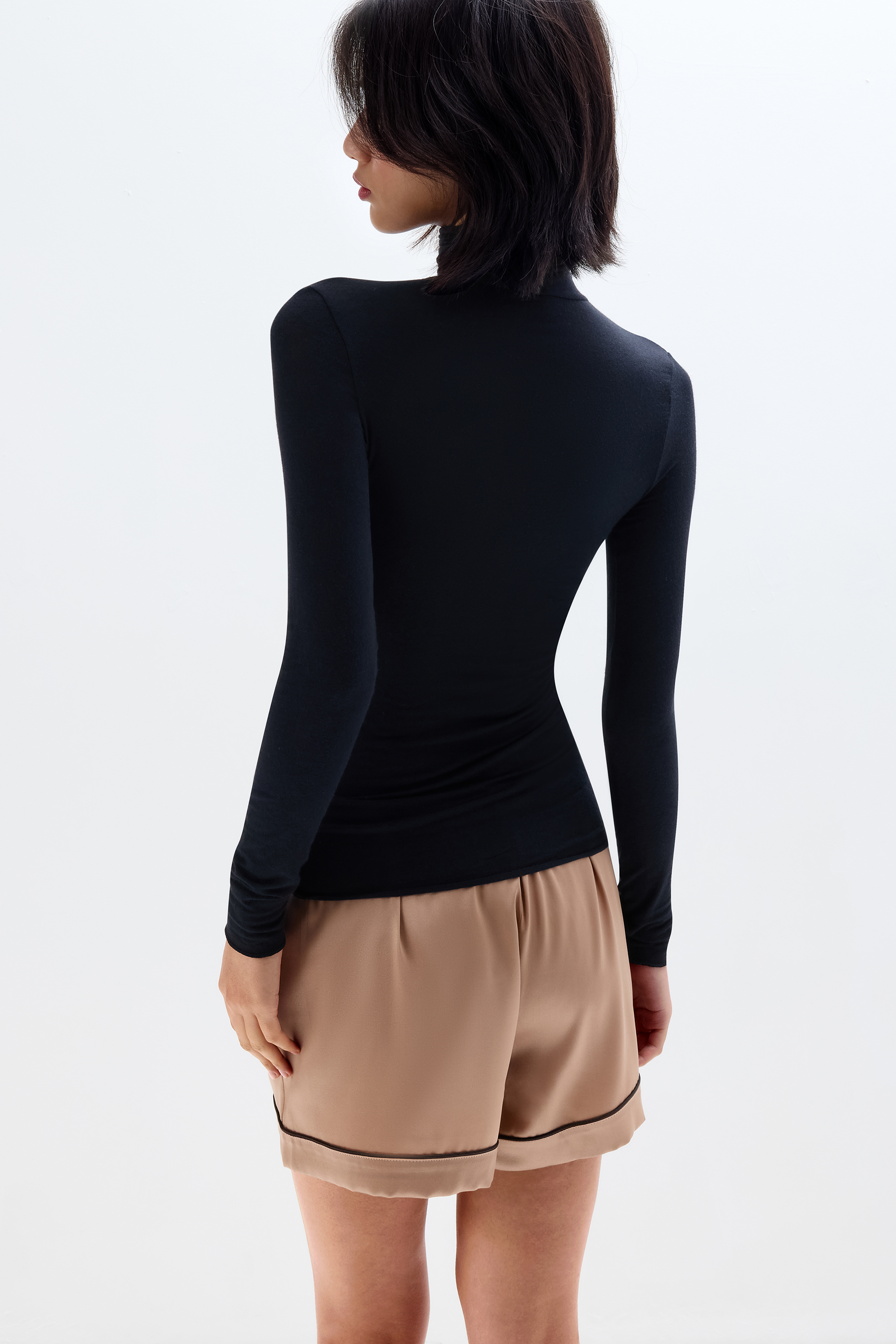 Alternative view of High Neck Top in Ultralight with Cashmere and Stretch Lace