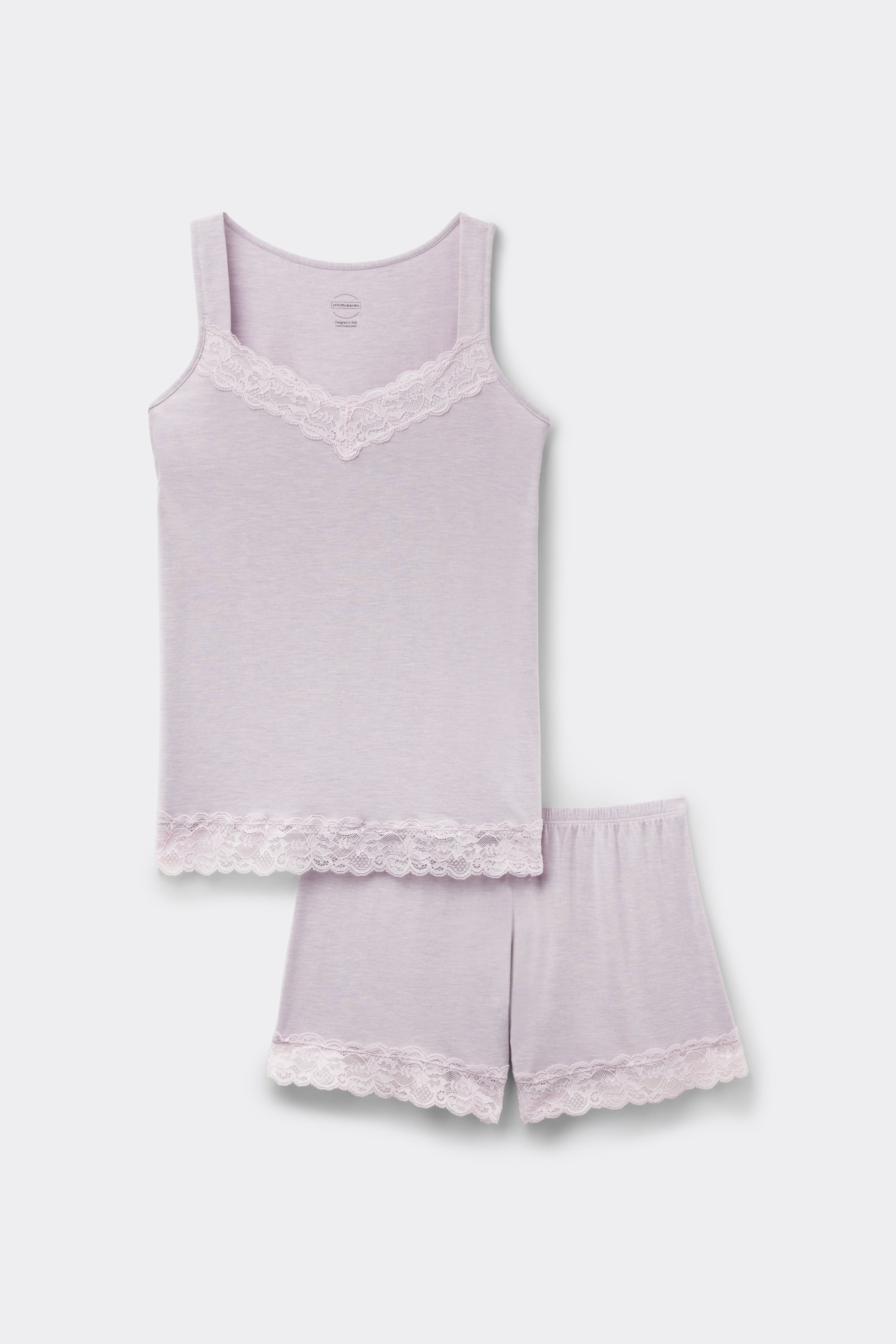 Lace Trim Tank Top Short Pajamas in Modal
