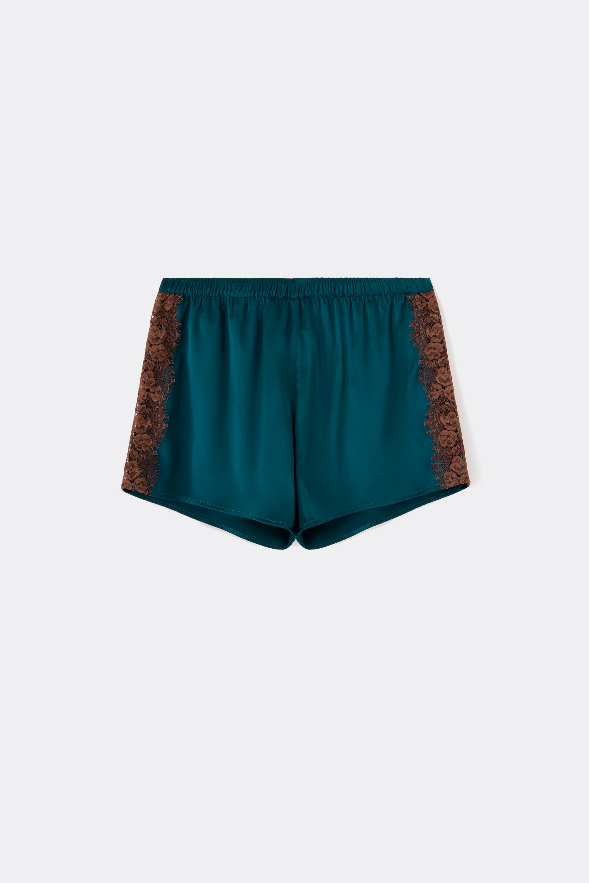 Lace Perfection Silk Satin Shorts with Contrast Lace