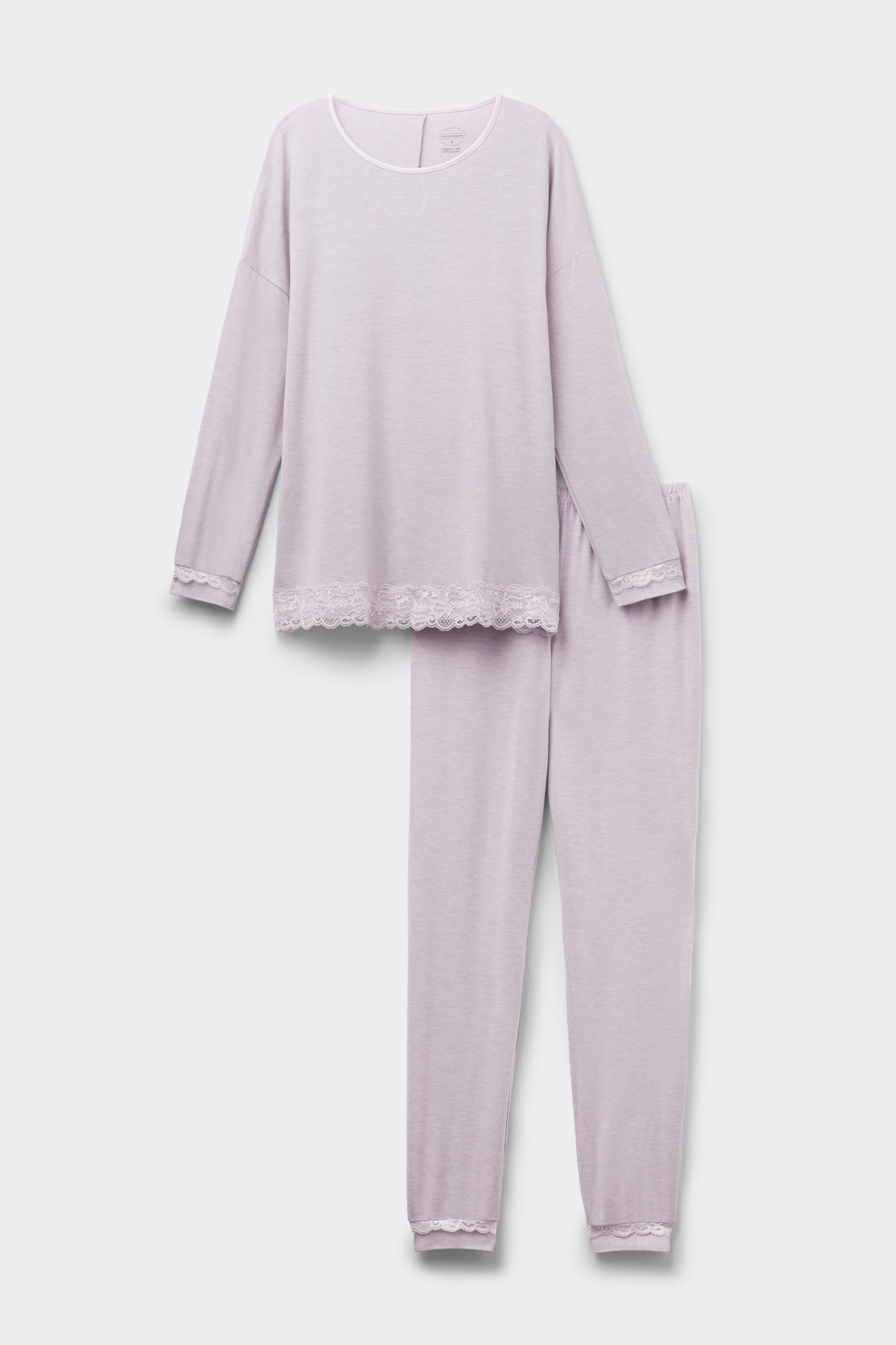 Lace Trim Full Length Pajamas in Modal