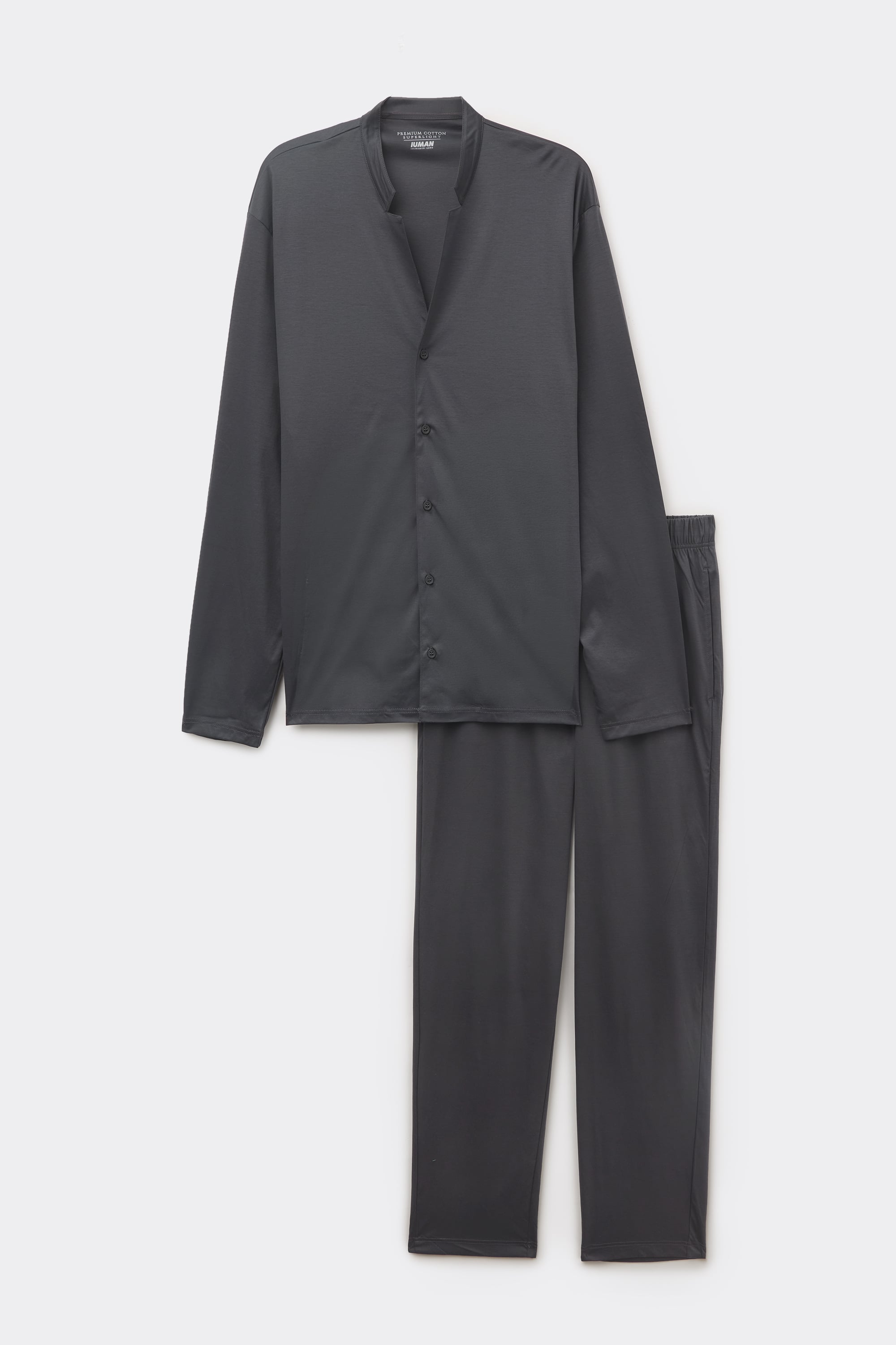 Open Front Full Length Pajamas in Mercerized Cotton filo Premium
