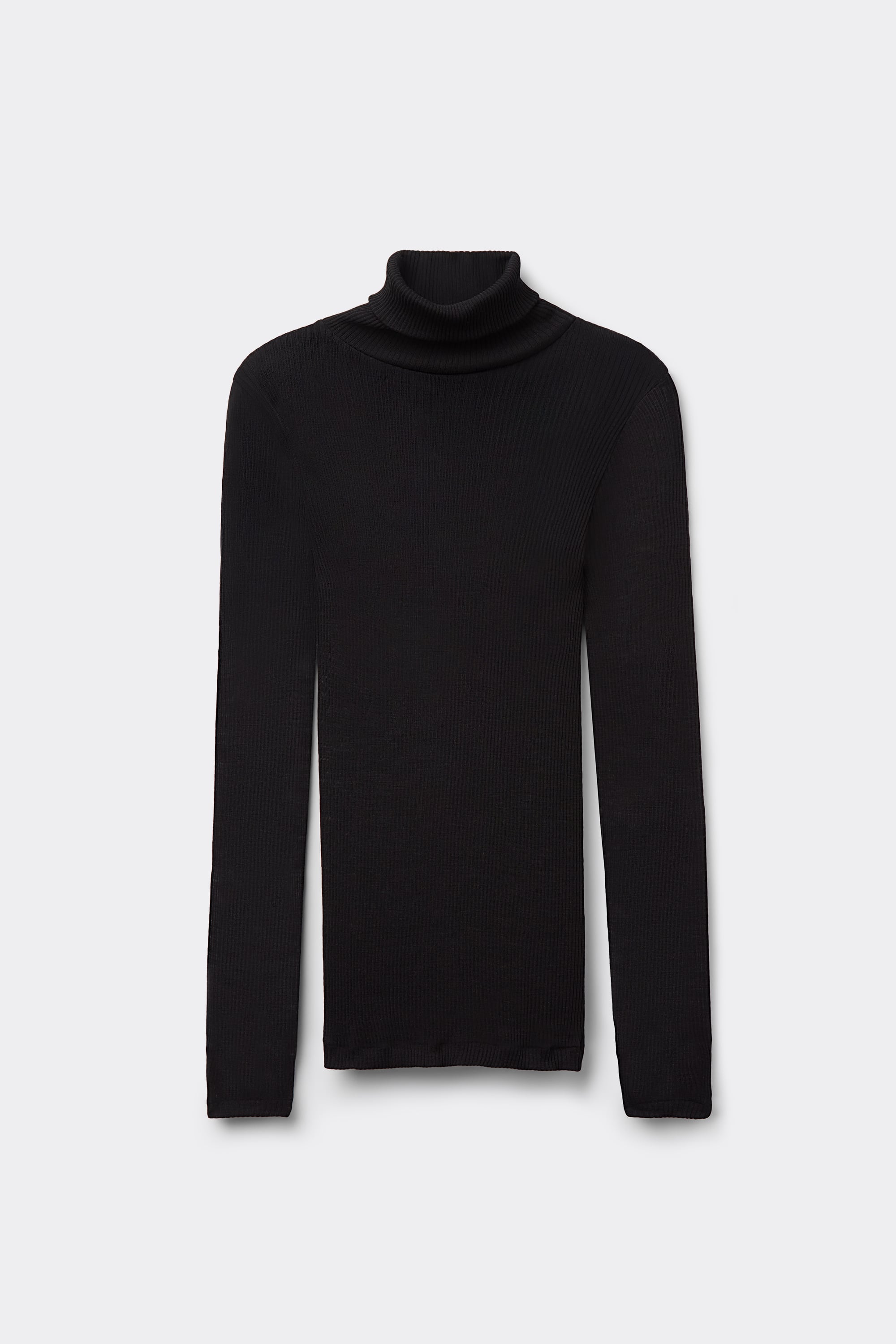 Long-sleeve High-Neck Tubular Top in Wool and Silk