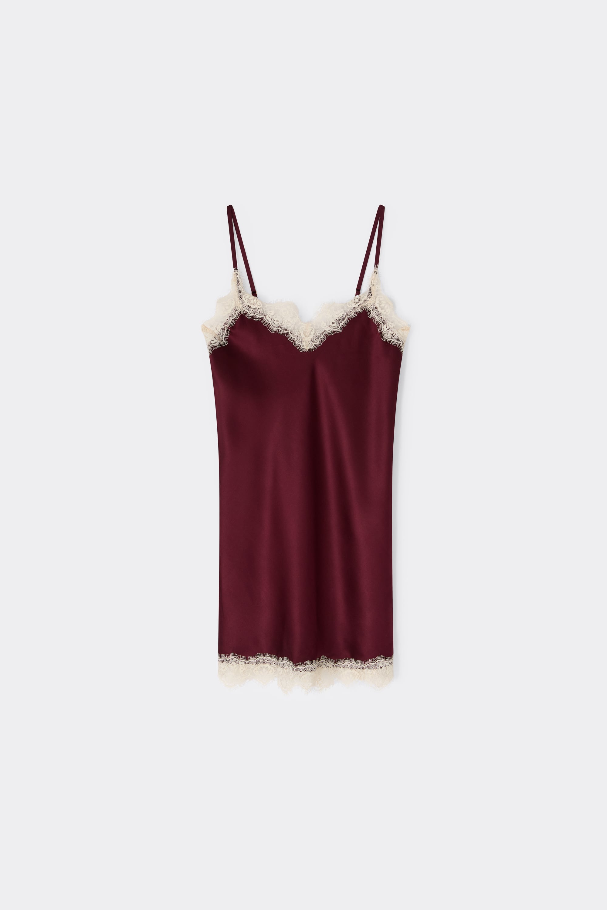Contrast Lace Trim Silk Chemise
