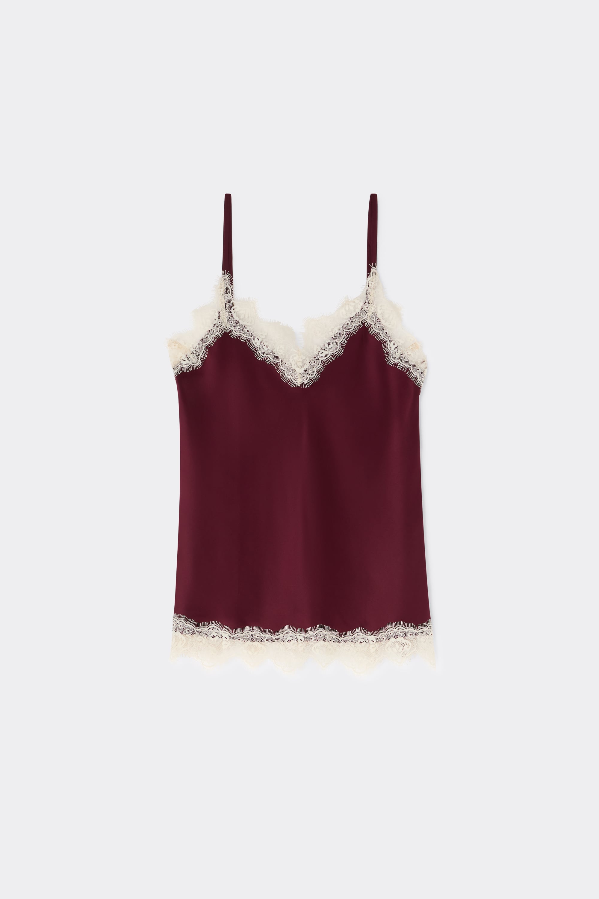 Contrast Lace Trim Silk Top