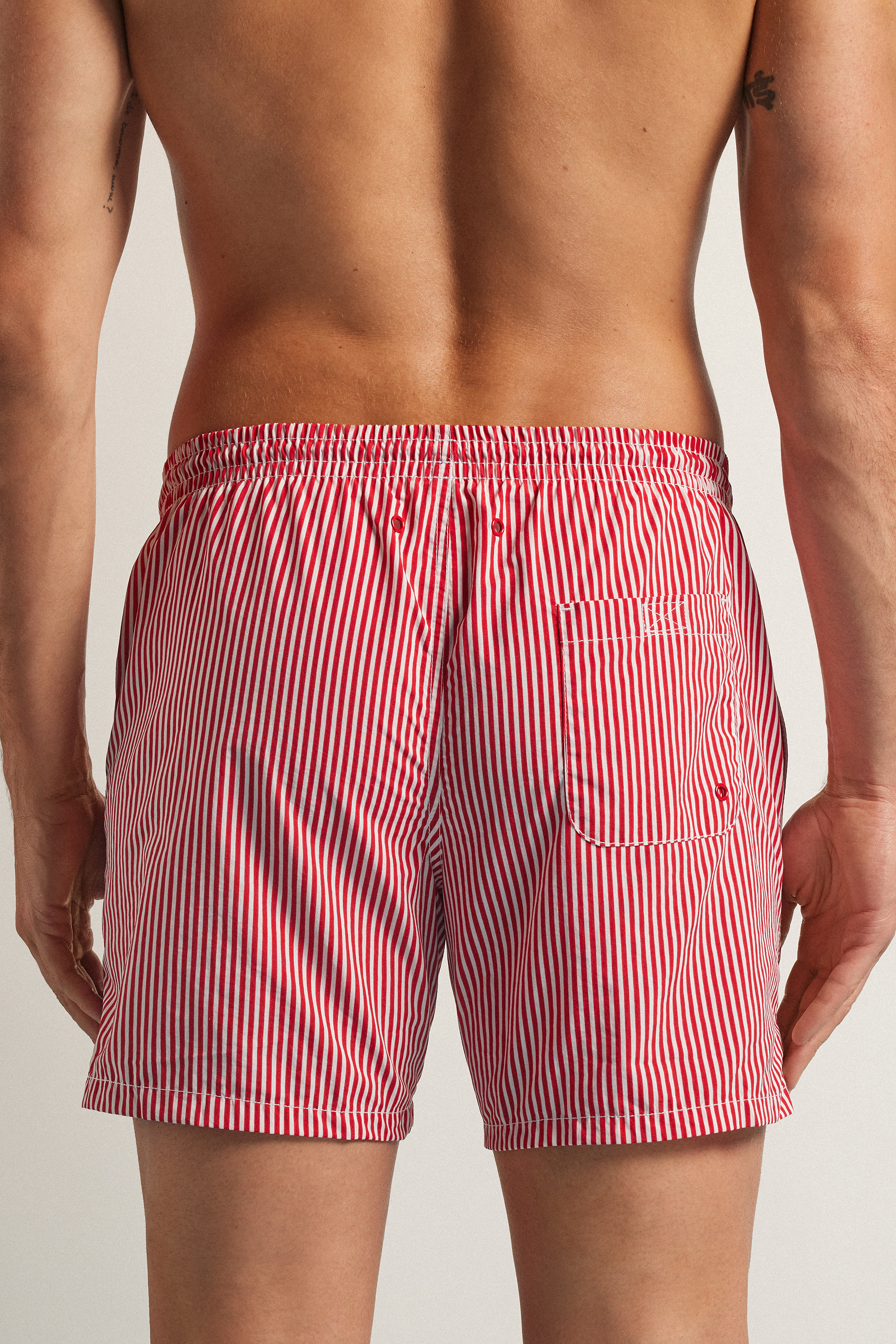Alternative view of Red Stripe Print Swim Trunks