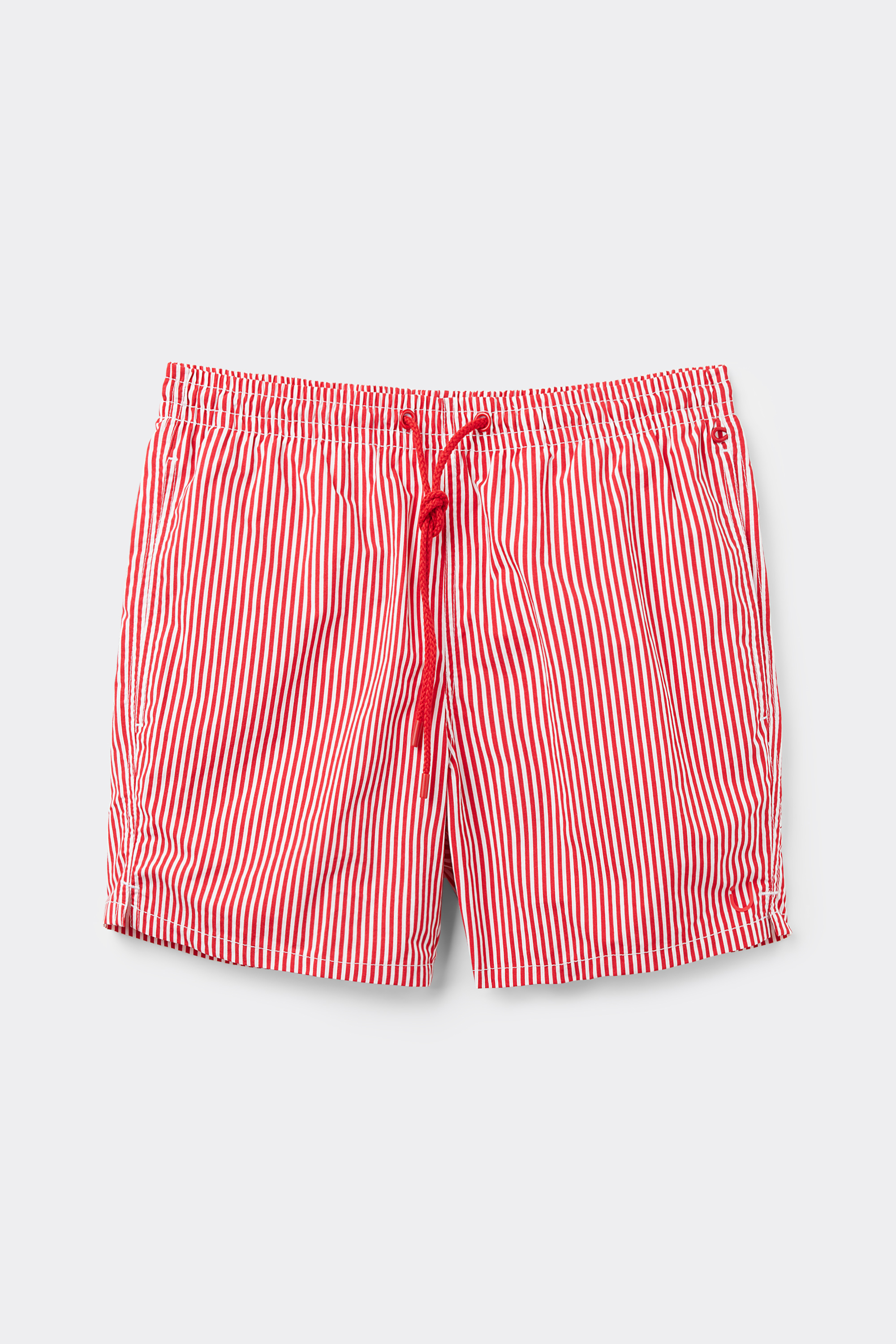 Red Stripe Print Swim Trunks