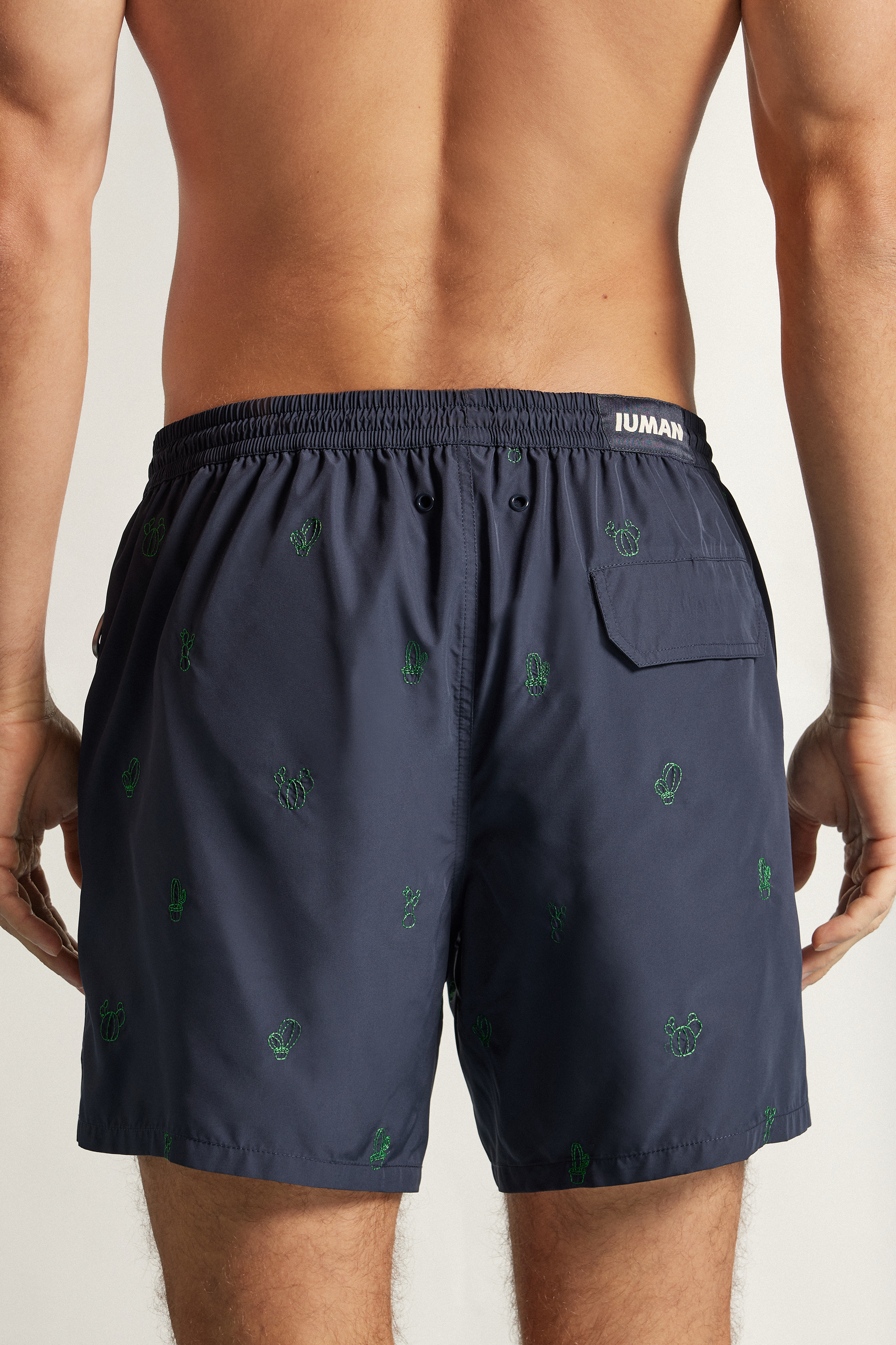 Alternative view of Swim Trunks with Embroidered Cacti