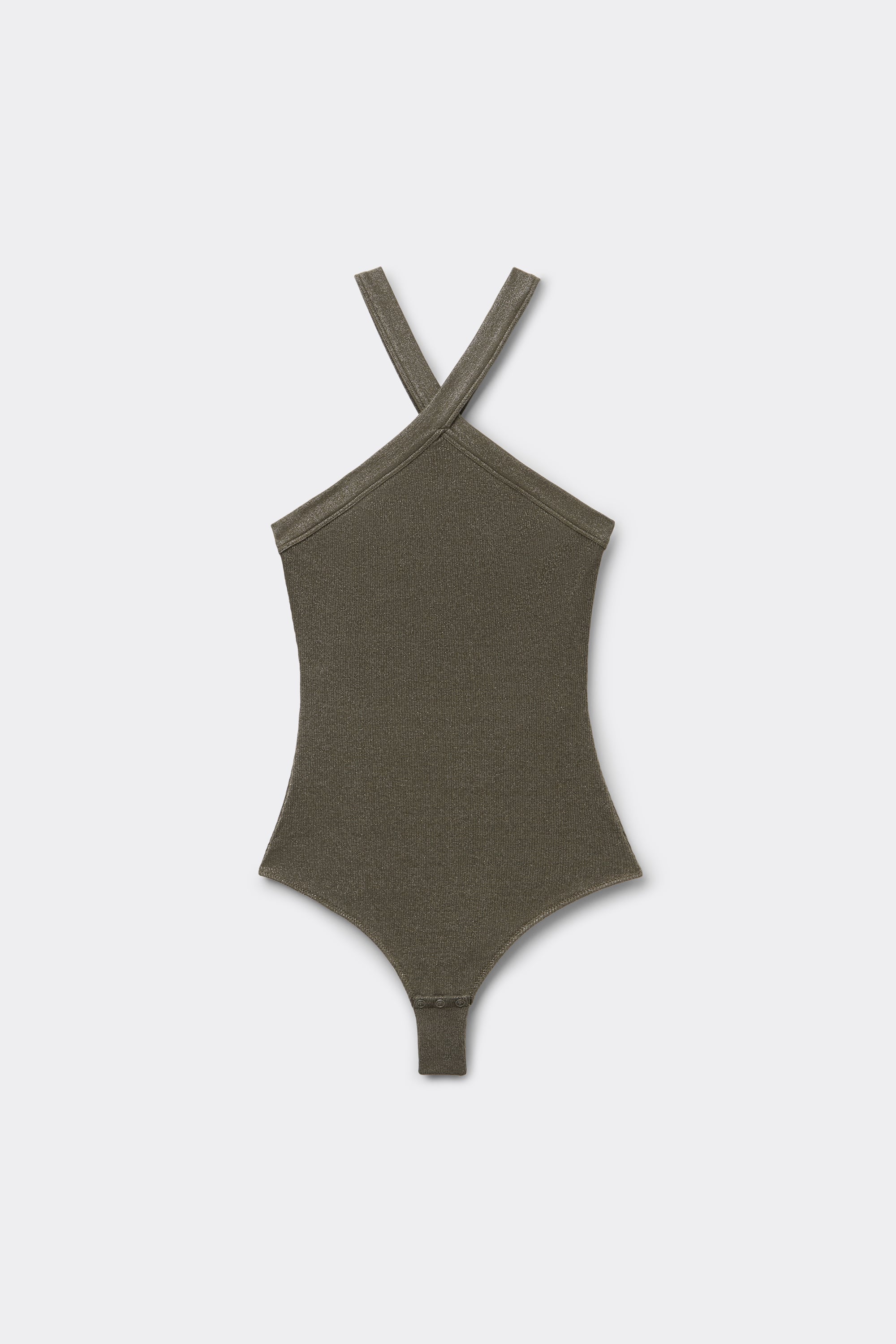 Ribbed Lamé Crisscross Bodysuit