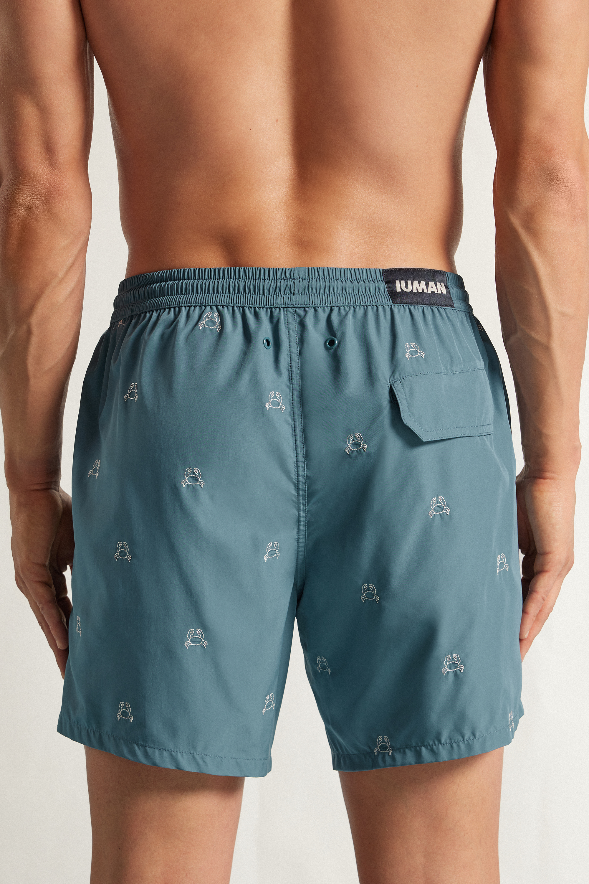 Alternative view of Swim Trunks with Embroidered Crabs