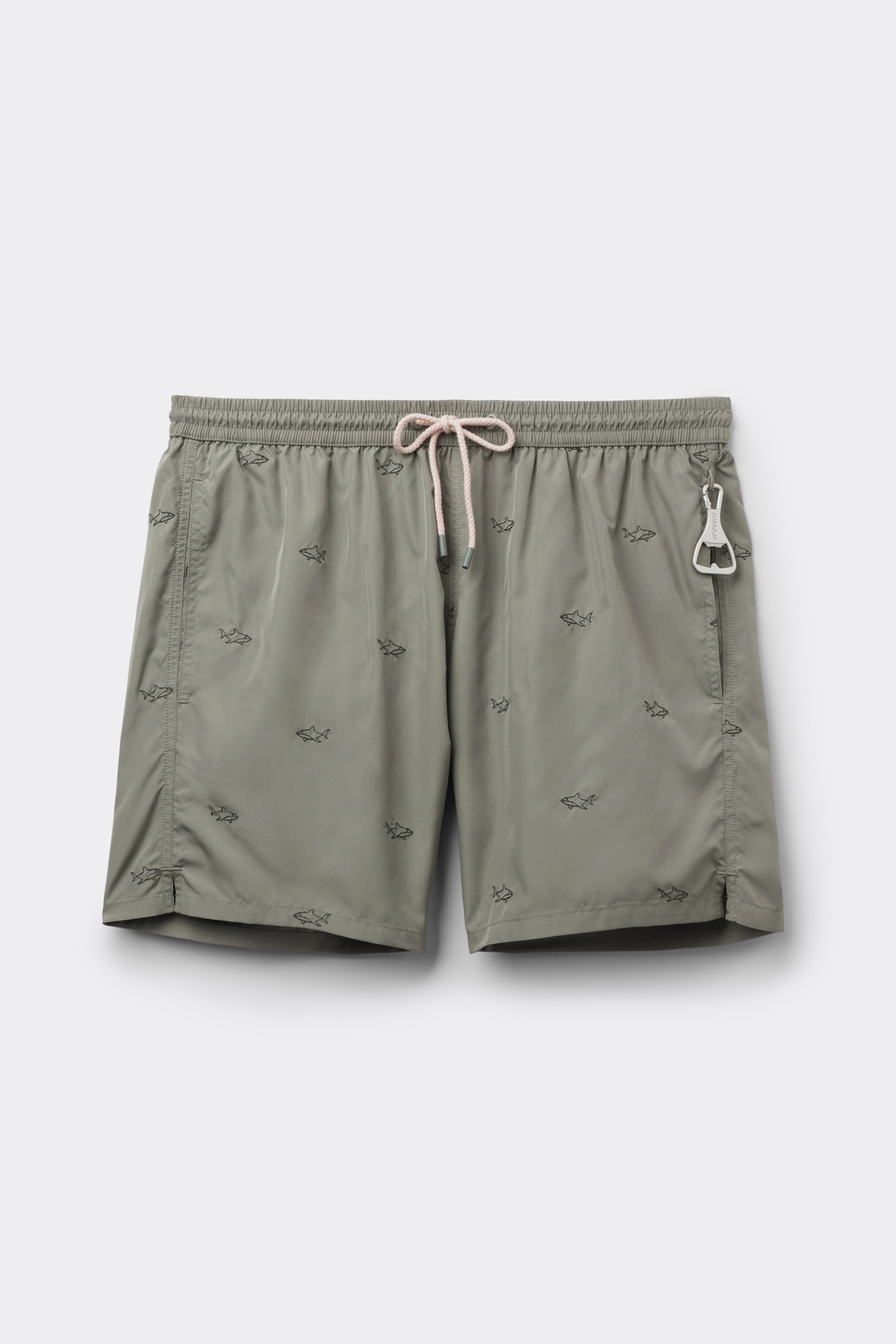 Swim Trunks with Embroidered Sharks