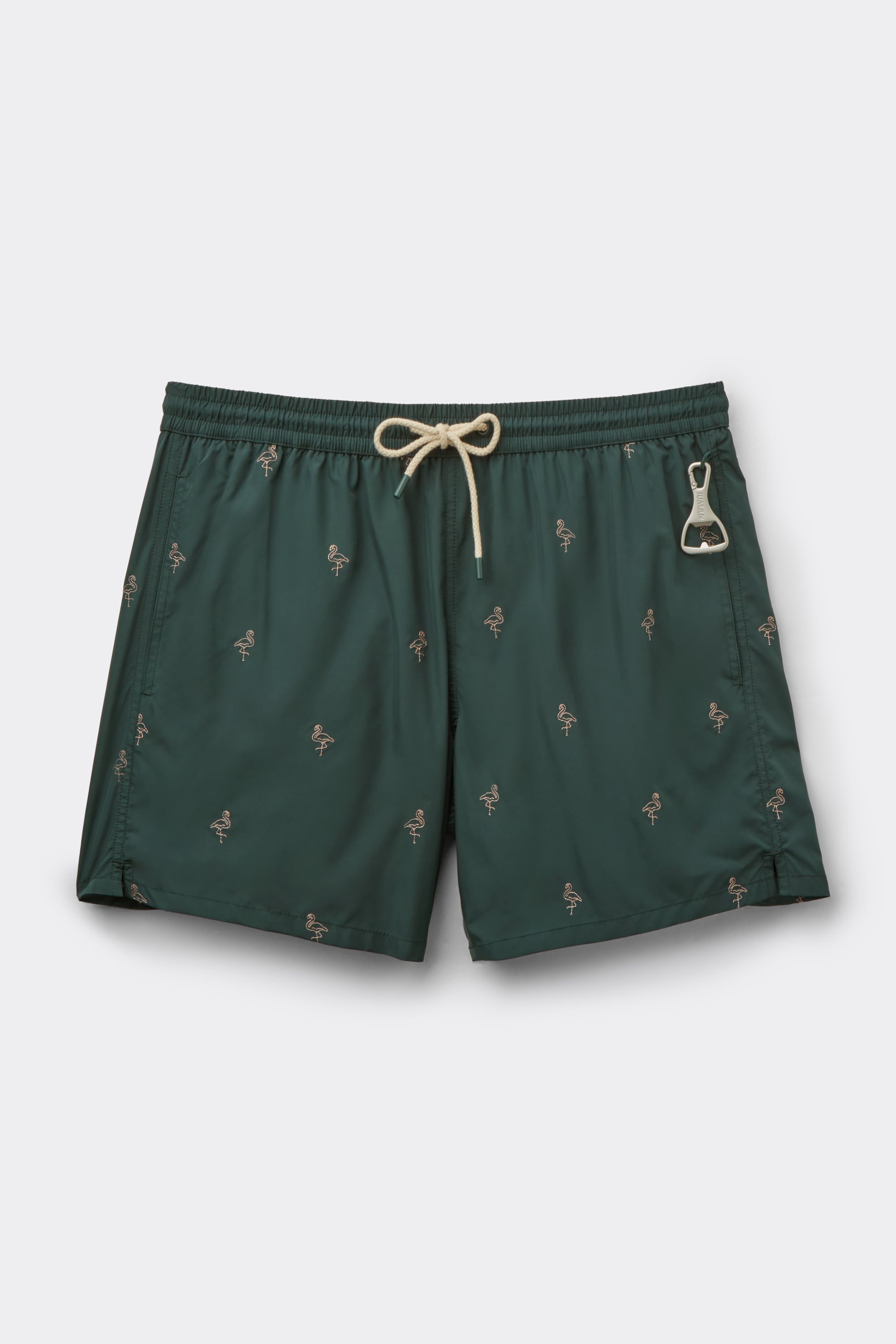 Swim Trunks with Embroidered Flamingos