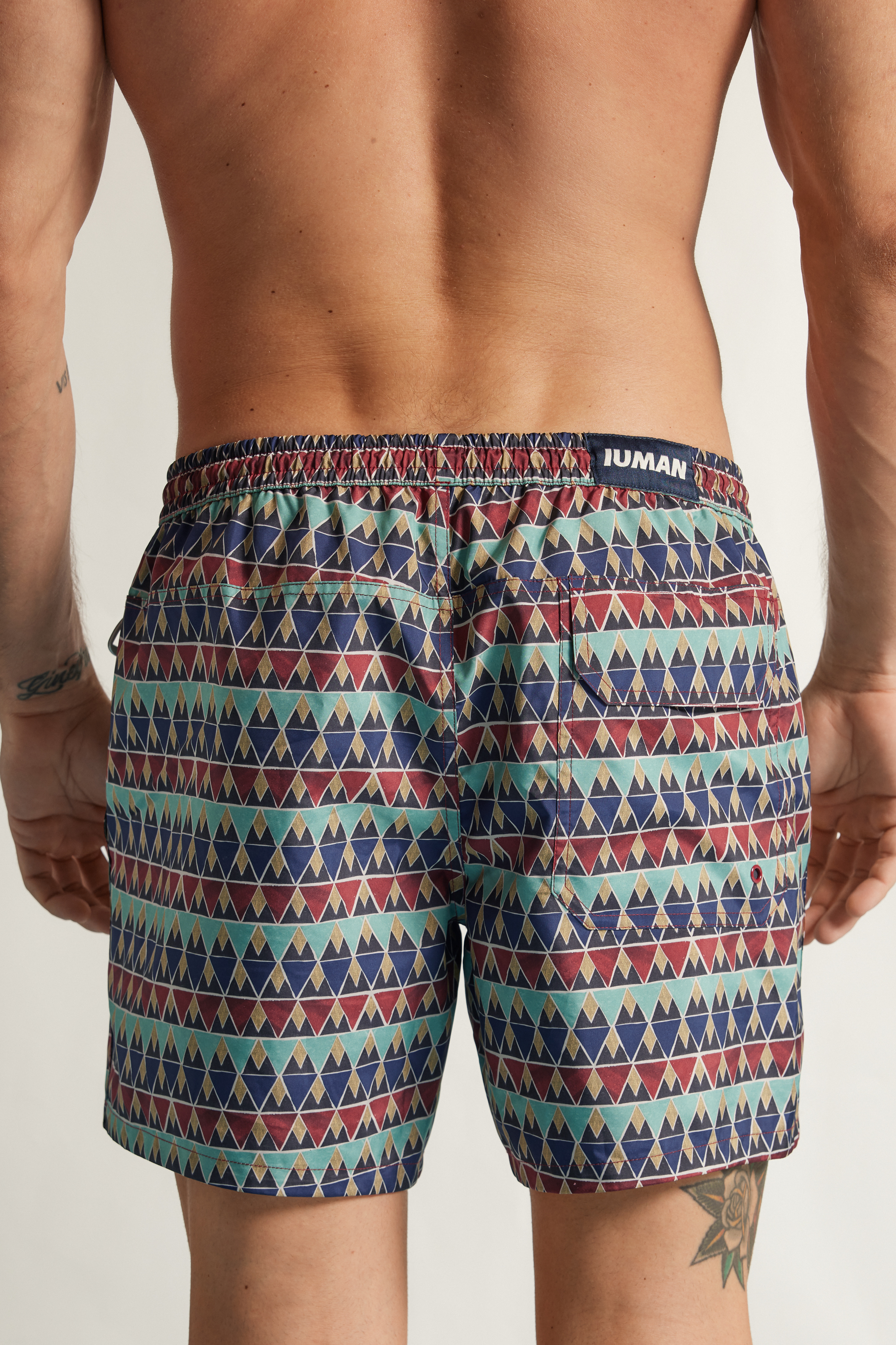 Alternative view of Multi-Color Red Print Reversible Swim Trunks