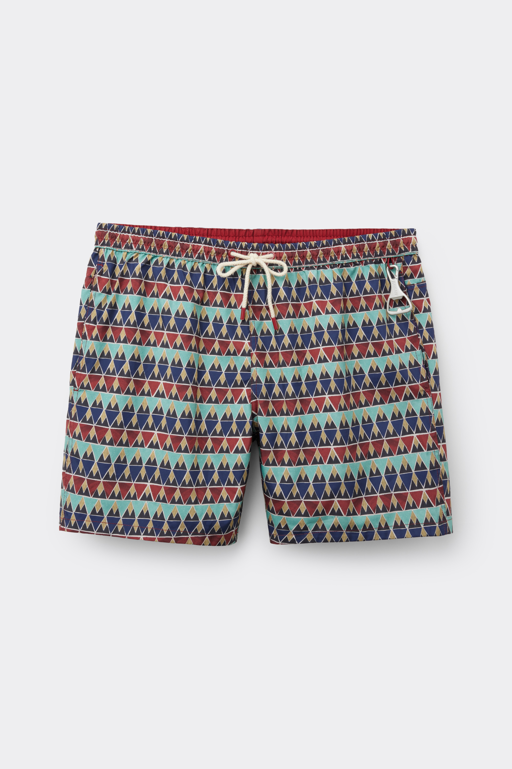 Multi-Color Red Print Reversible Swim Trunks