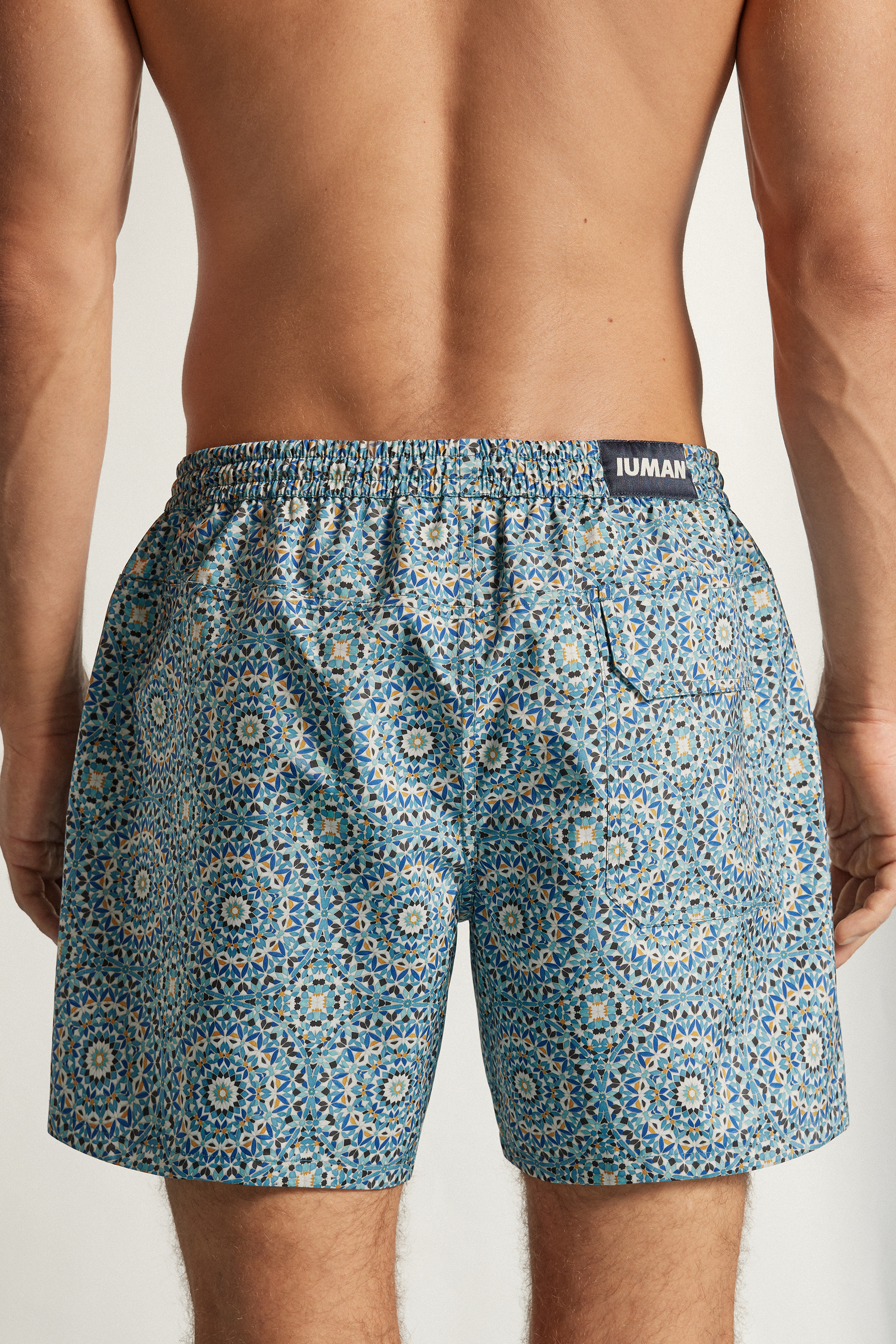 Alternative view of Reversible Multi-Color Mandala Print Swim Trunks