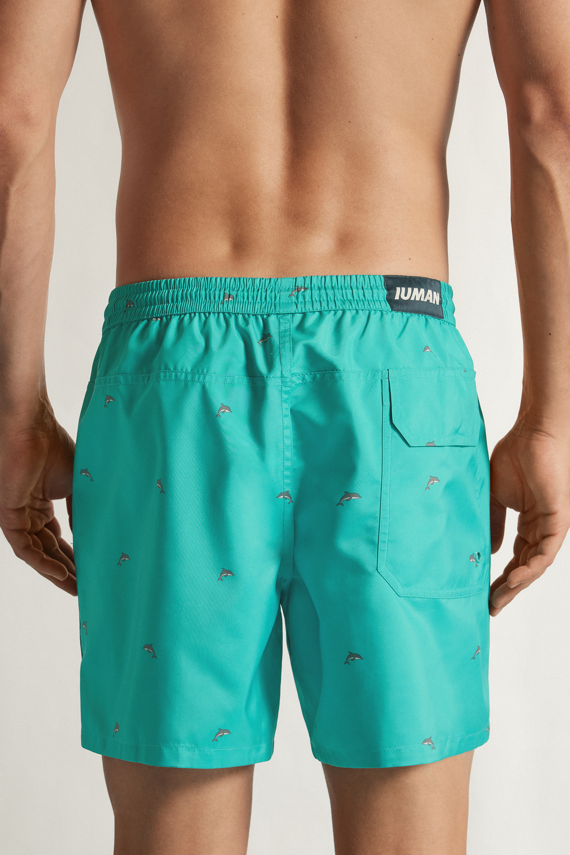 Alternative view of Dolphin Print Reversible Swim Trunks