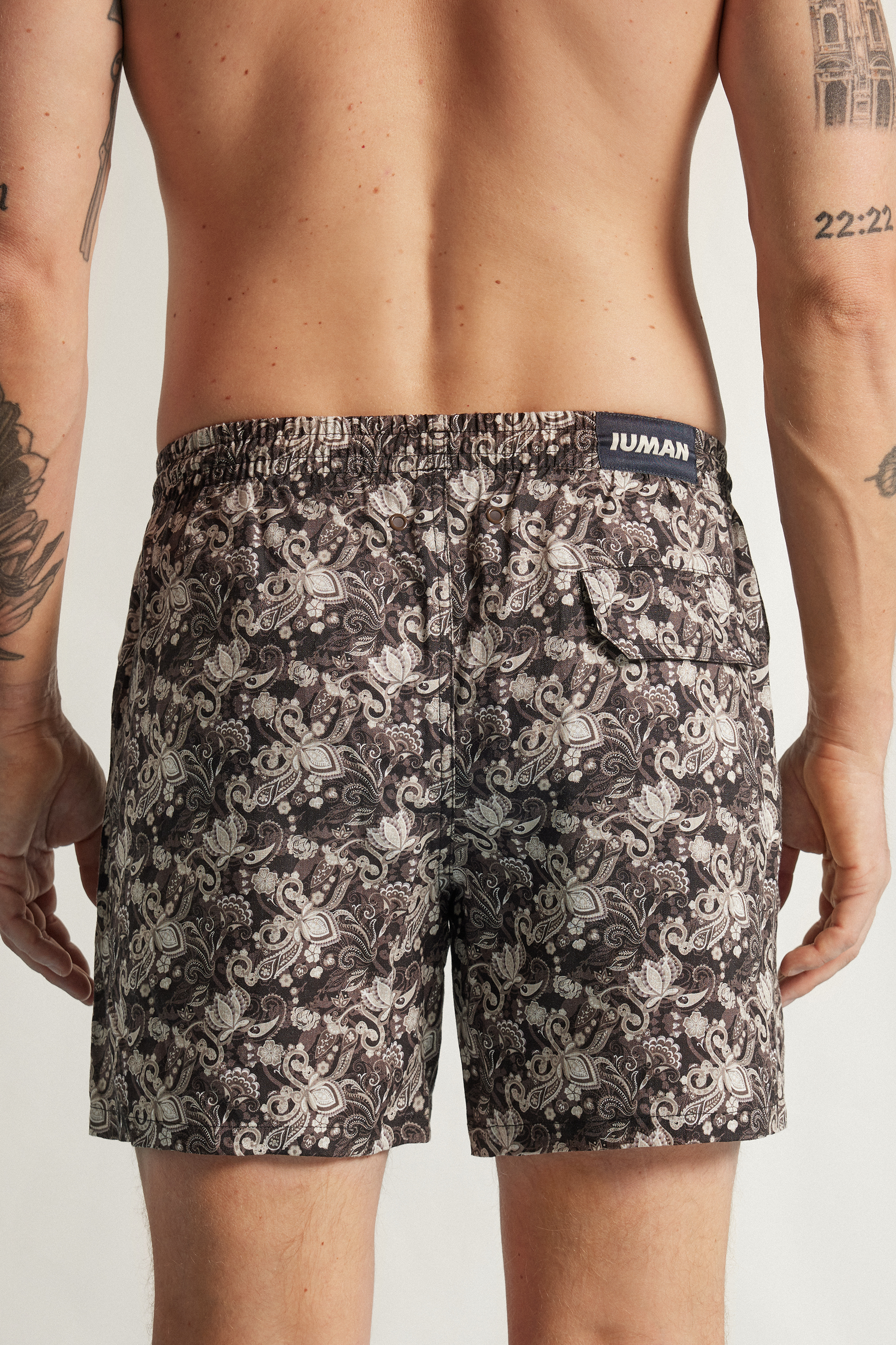 Alternative view of Brown Floral Print 100% Linen Swim Trunks