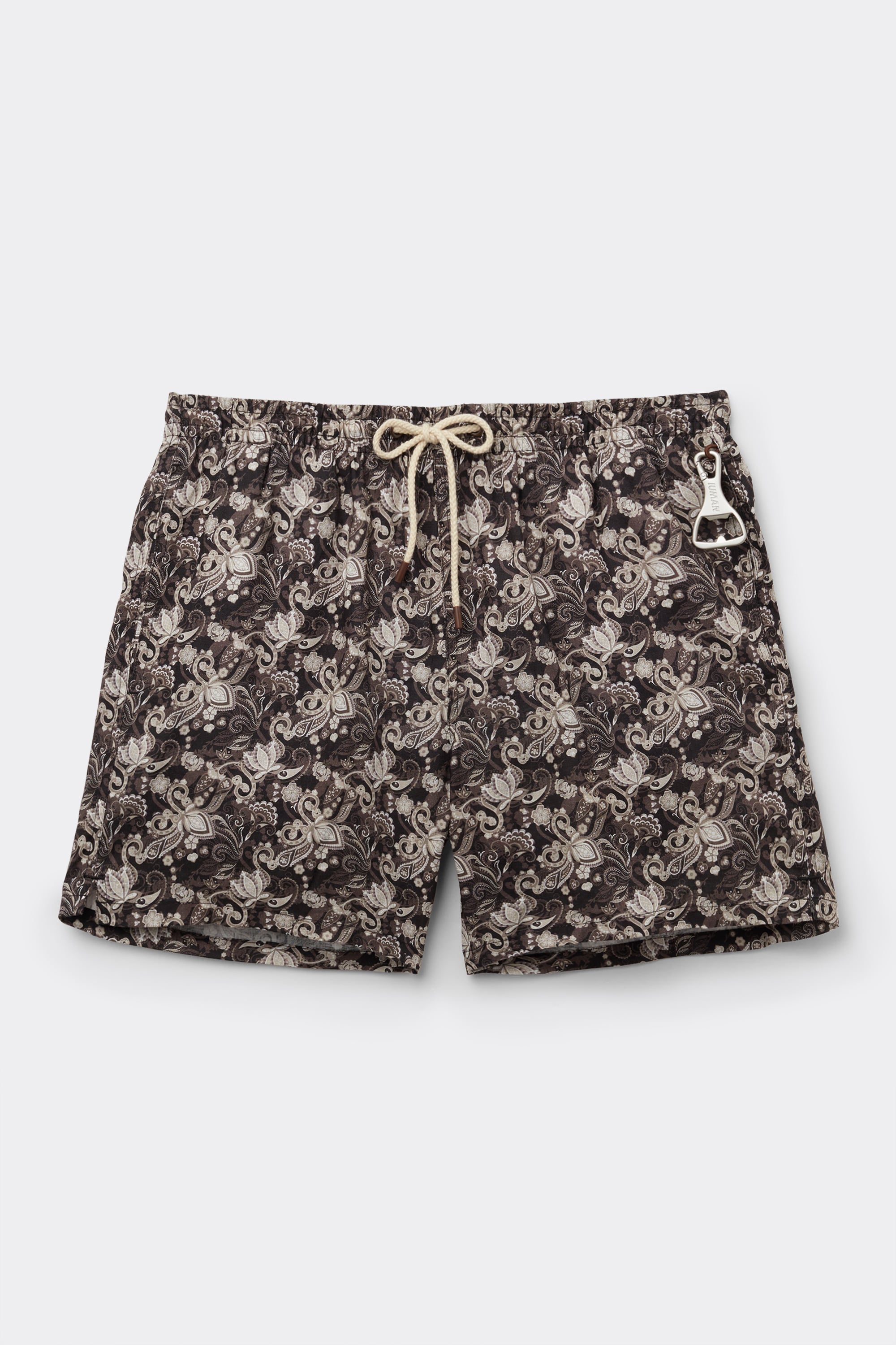 Brown Floral Print 100% Linen Swim Trunks