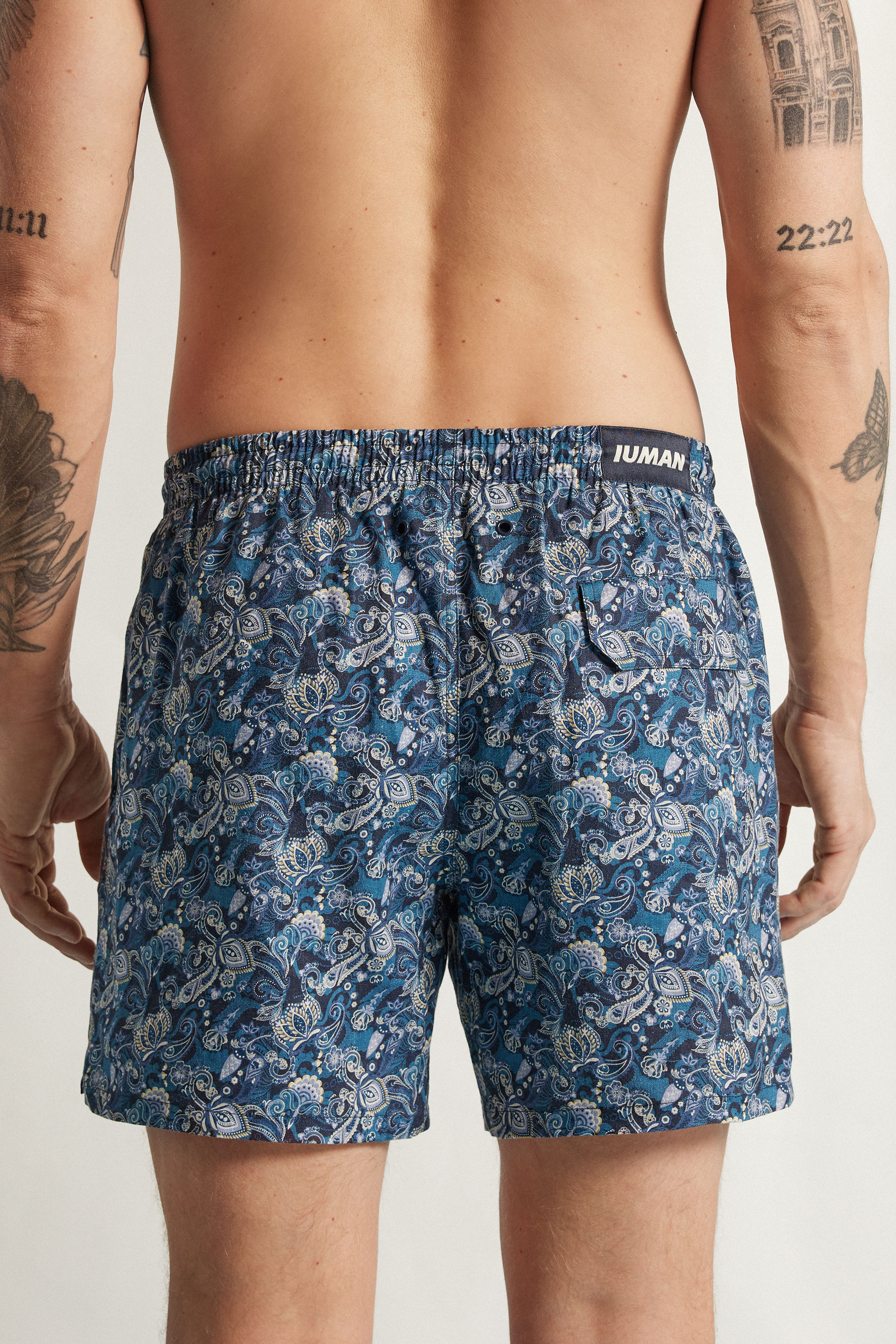Alternative view of Blue Floral Print 100% Linen Swim Trunks