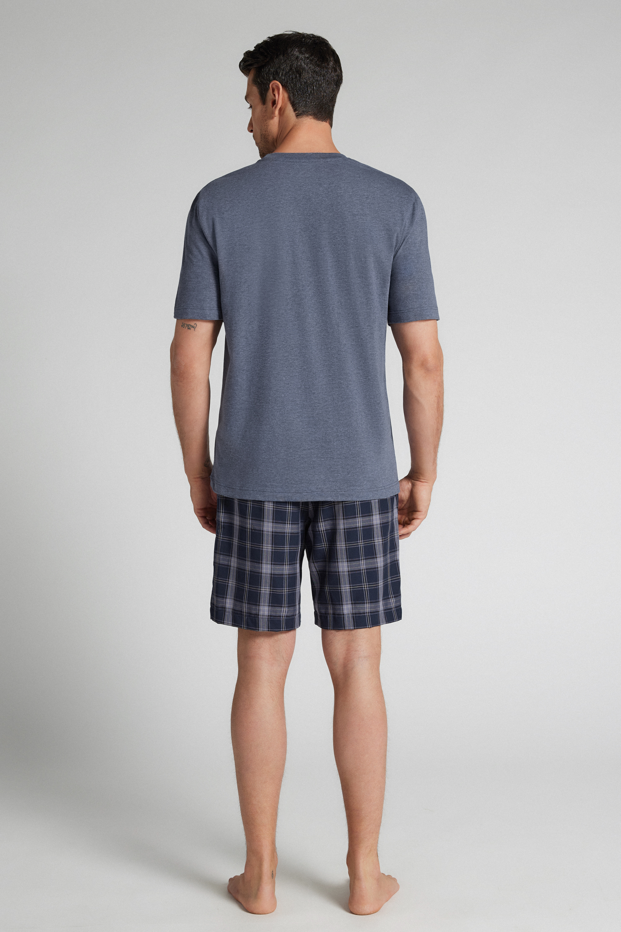 Alternative view of Check Print Denim Cloth and Cotton Short Pajamas