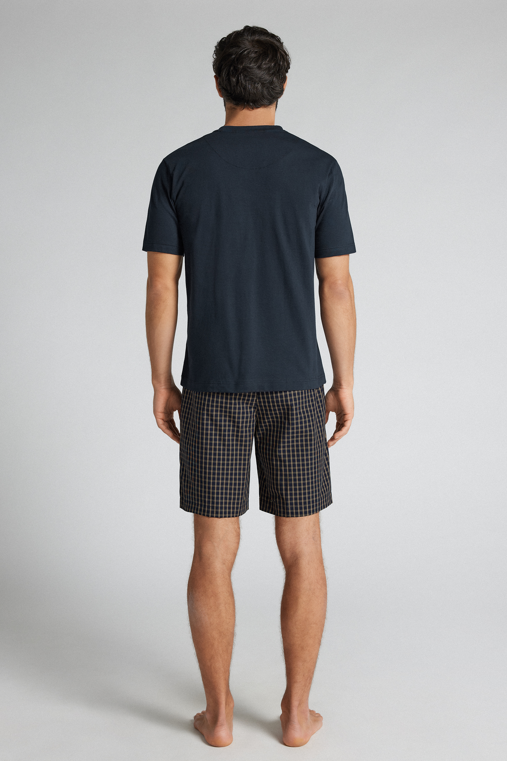 Alternative view of Blue and Cream Check Print Cloth and Cotton Short Pajamas