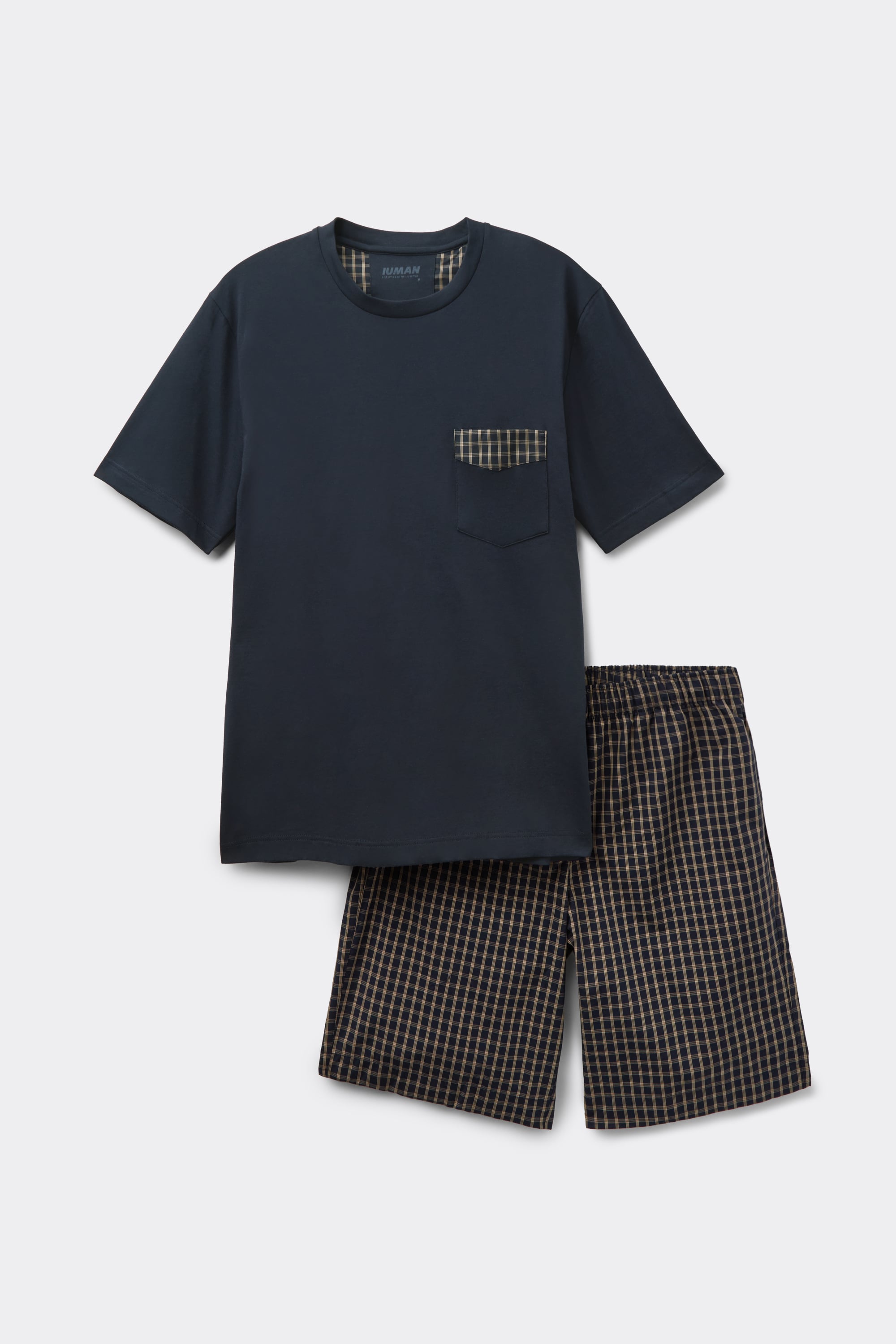 Blue and Cream Check Print Cloth and Cotton Short Pajamas