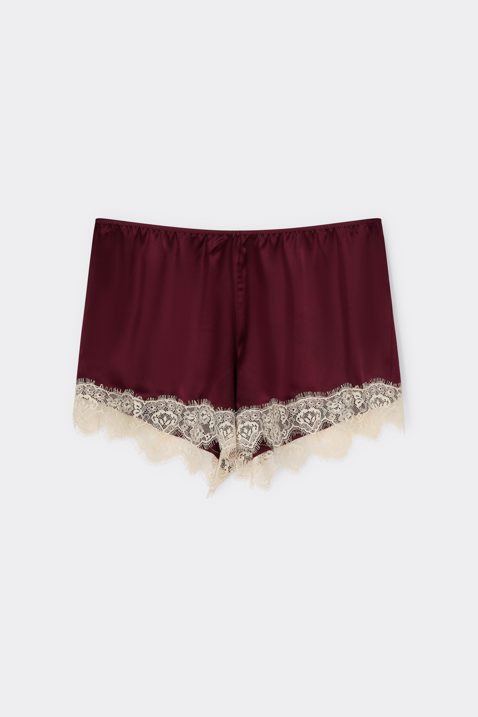 Contrast Lace Trim Silk Shorts