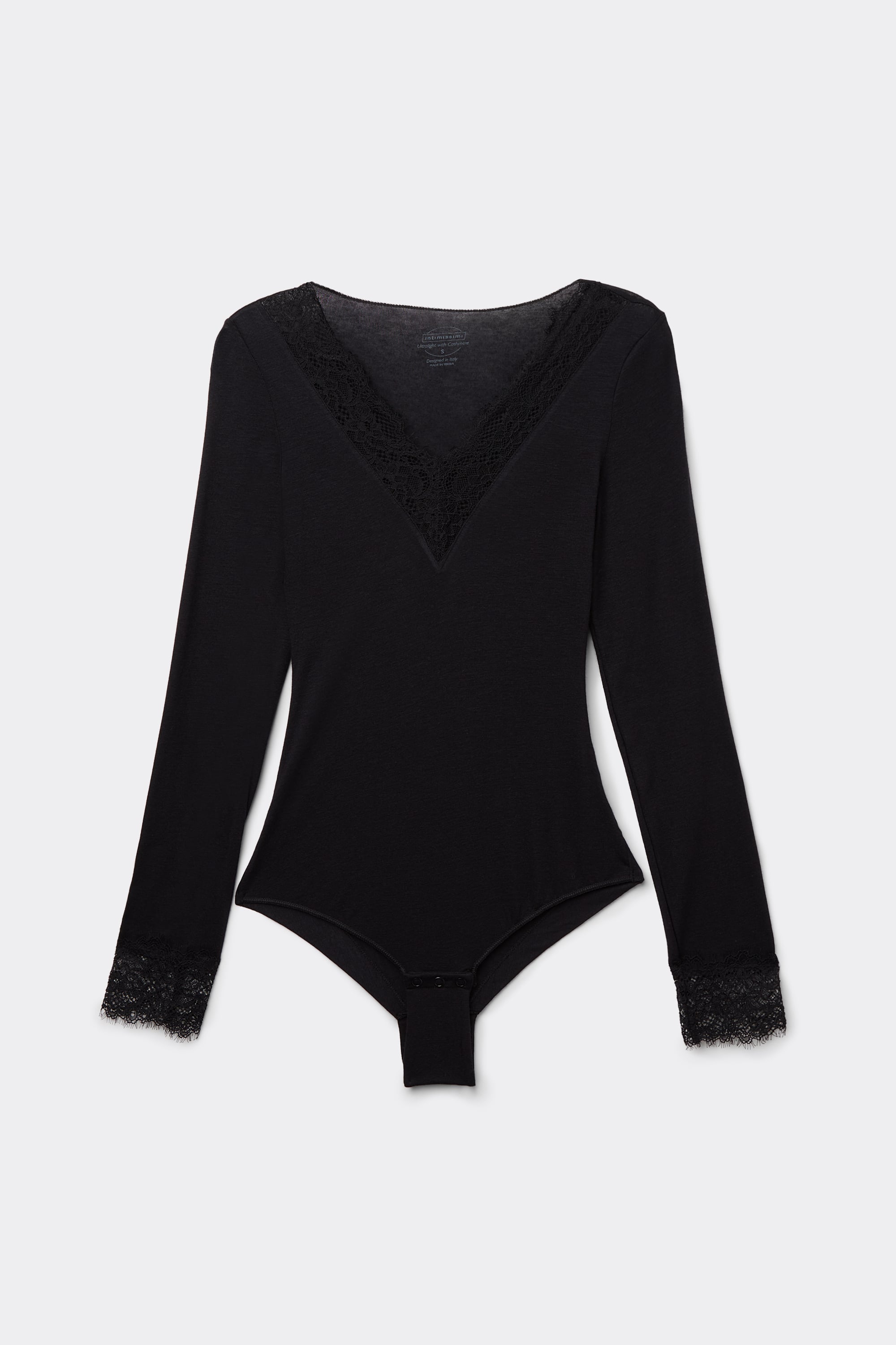 Long Sleeve Bodysuit in Ultralight with Cashmere and Lace