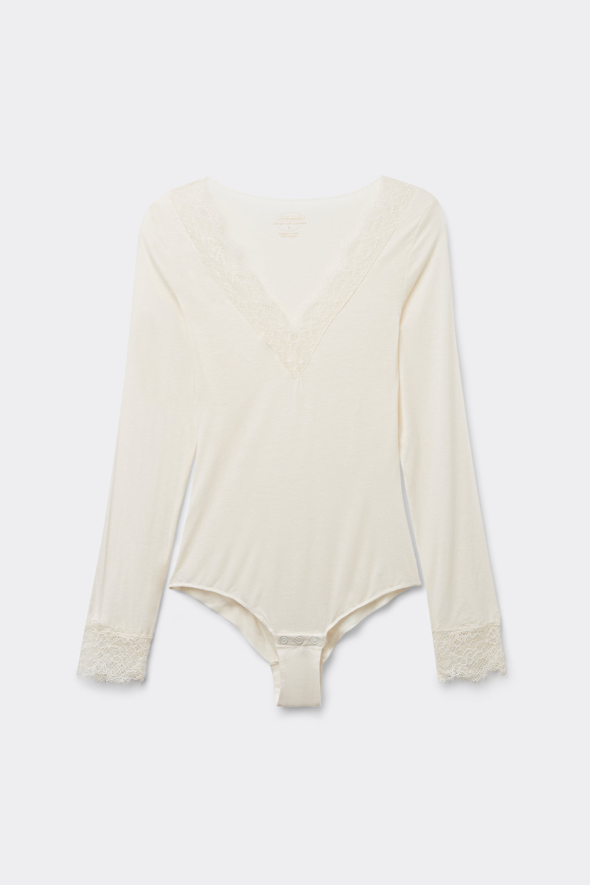 Alternative view of Long Sleeve Bodysuit in Ultralight with Cashmere and Lace
