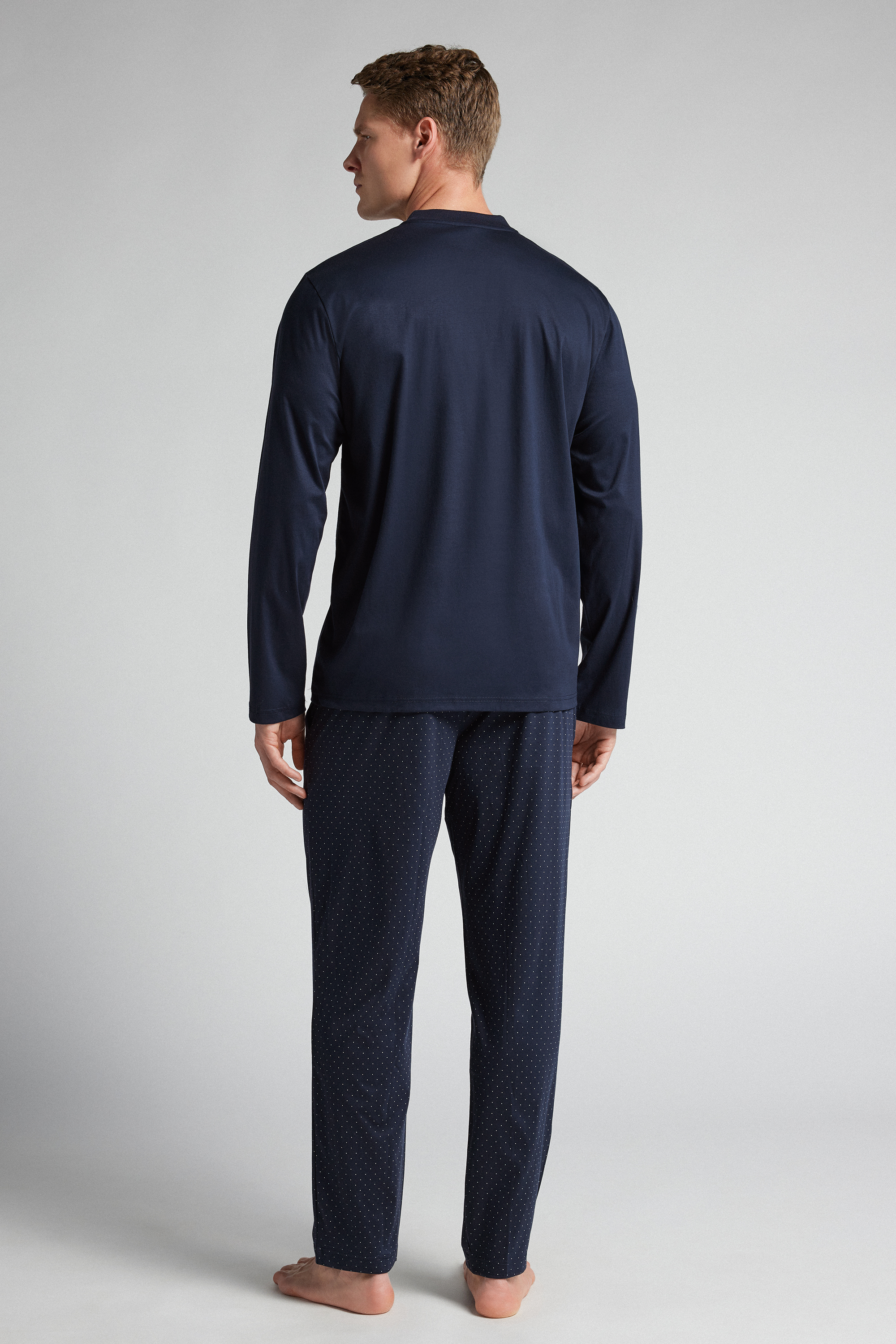 Alternative view of Long Mercerized Cotton Pajamas with Polka Dot Print filo Premium
