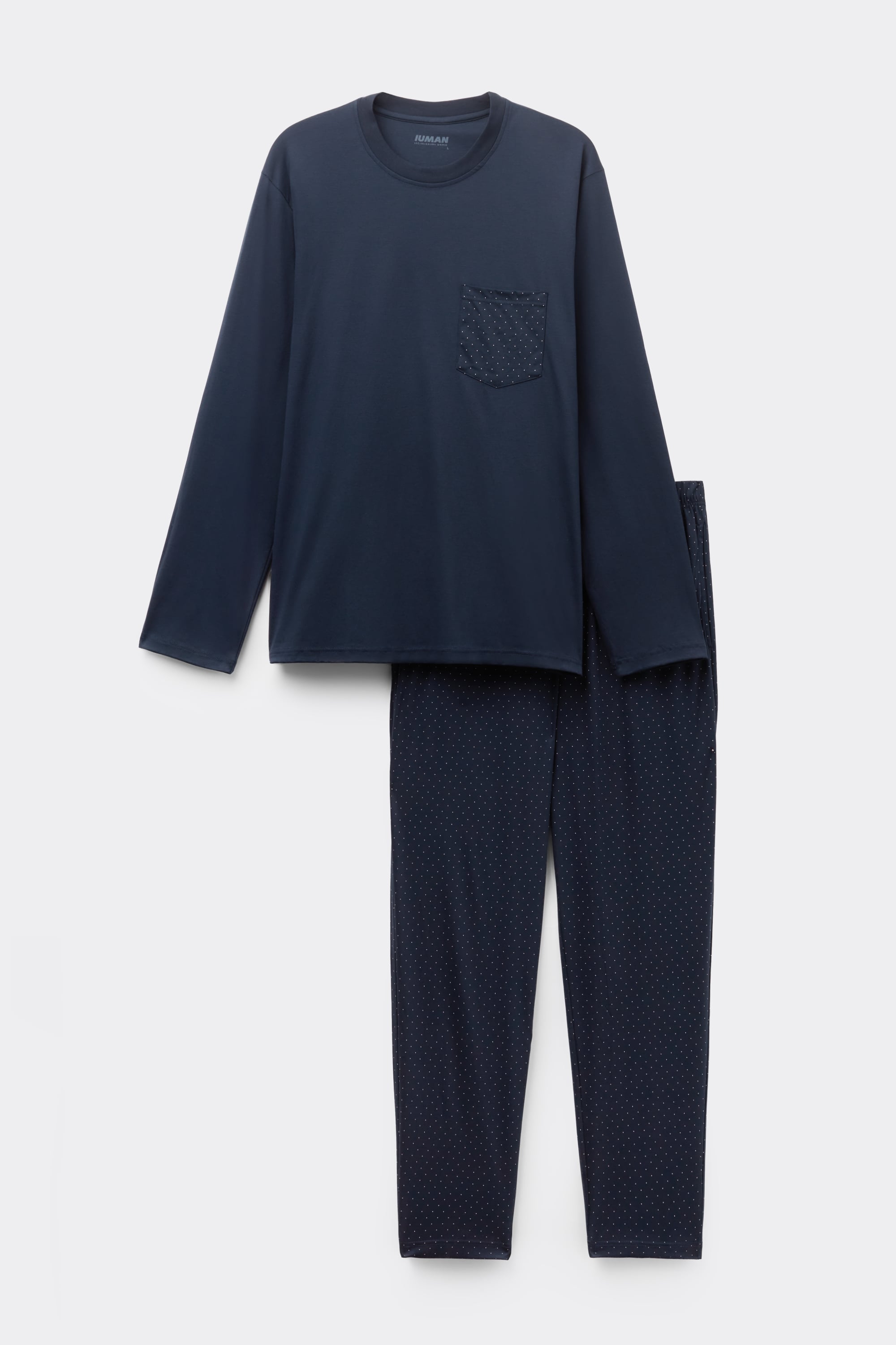 Long Mercerized Cotton Pajamas with Polka Dot Print filo Premium