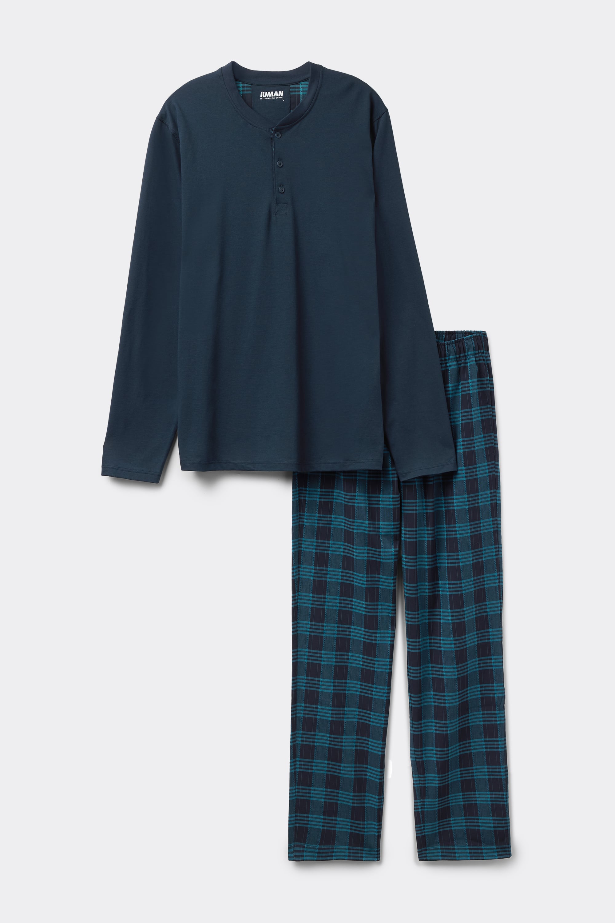 Full Length Henley Pajamas in Cotton Jersey and Cloth