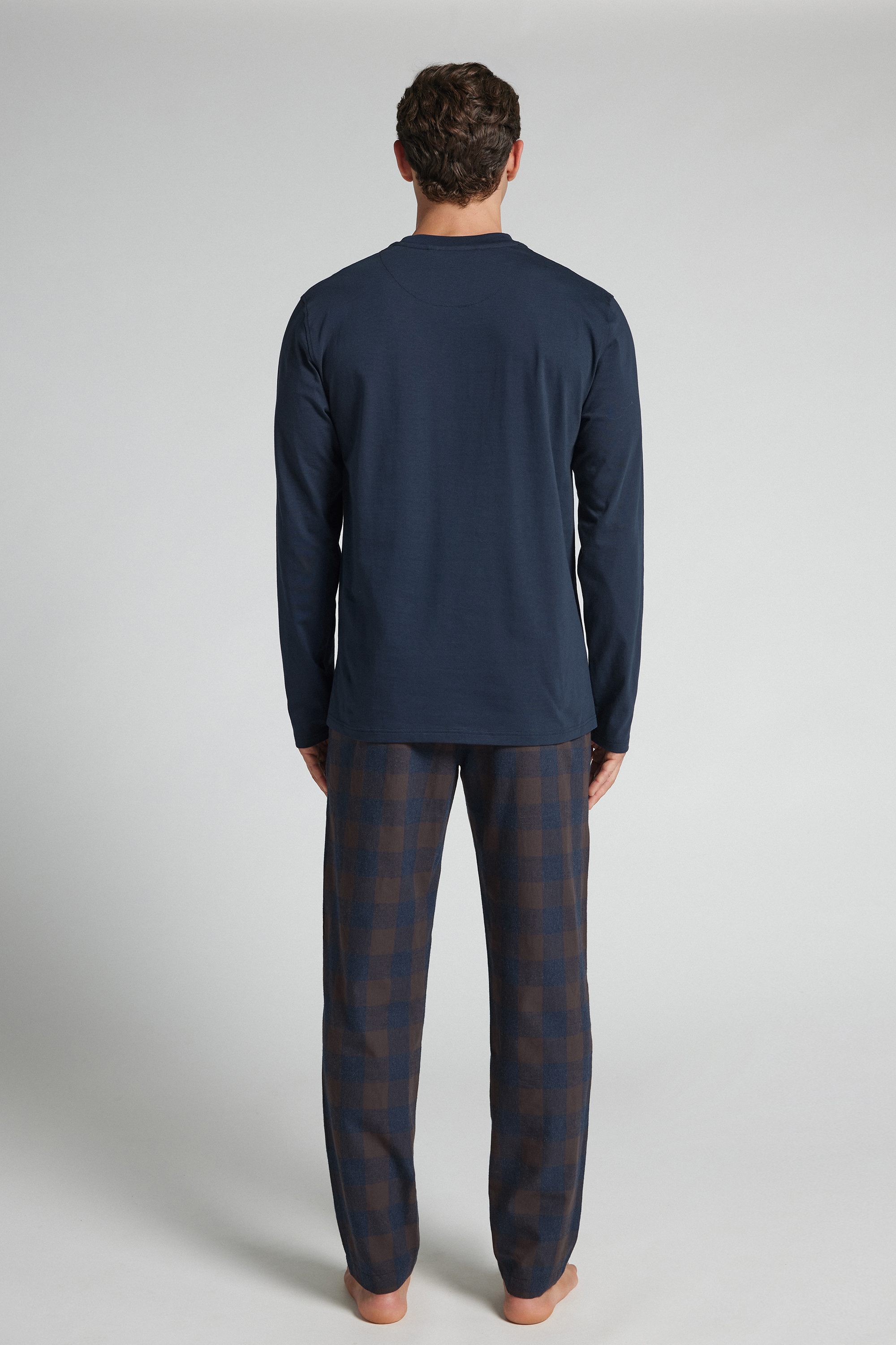Alternative view of Full Length Cotton Pajamas with Brown Check Print Cloth