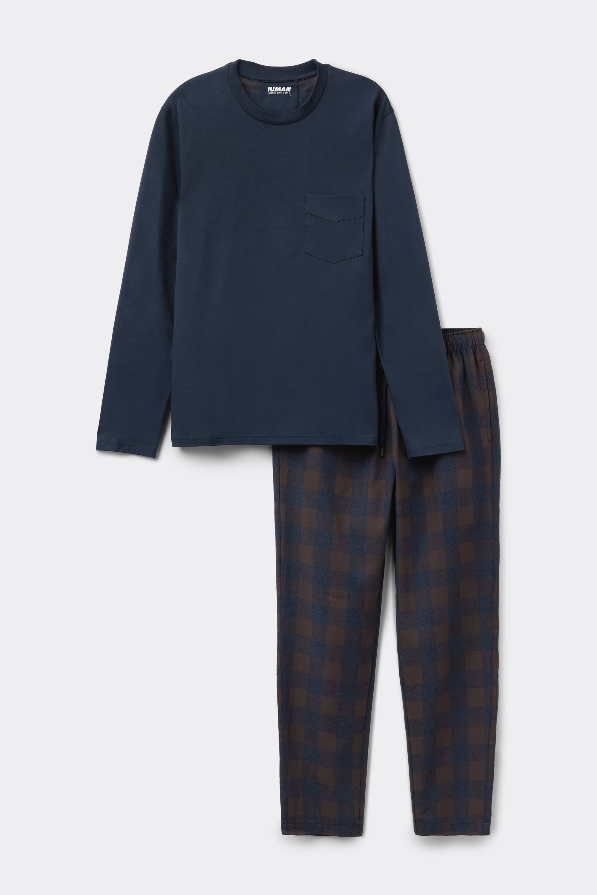 Full Length Cotton Pajamas with Brown Check Print Cloth