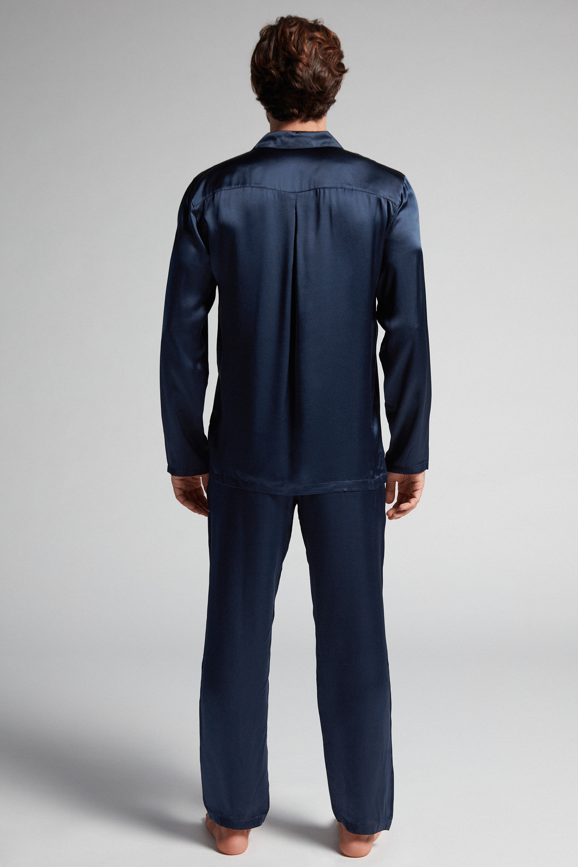 Alternative view of Long Silk Piped Pajamas