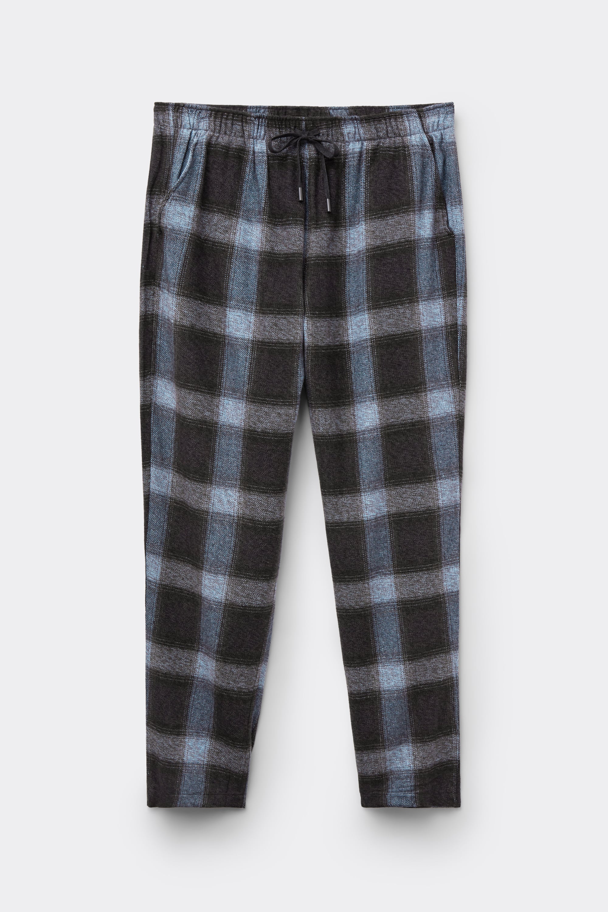 Blue Check Print Full Length Knit Pants