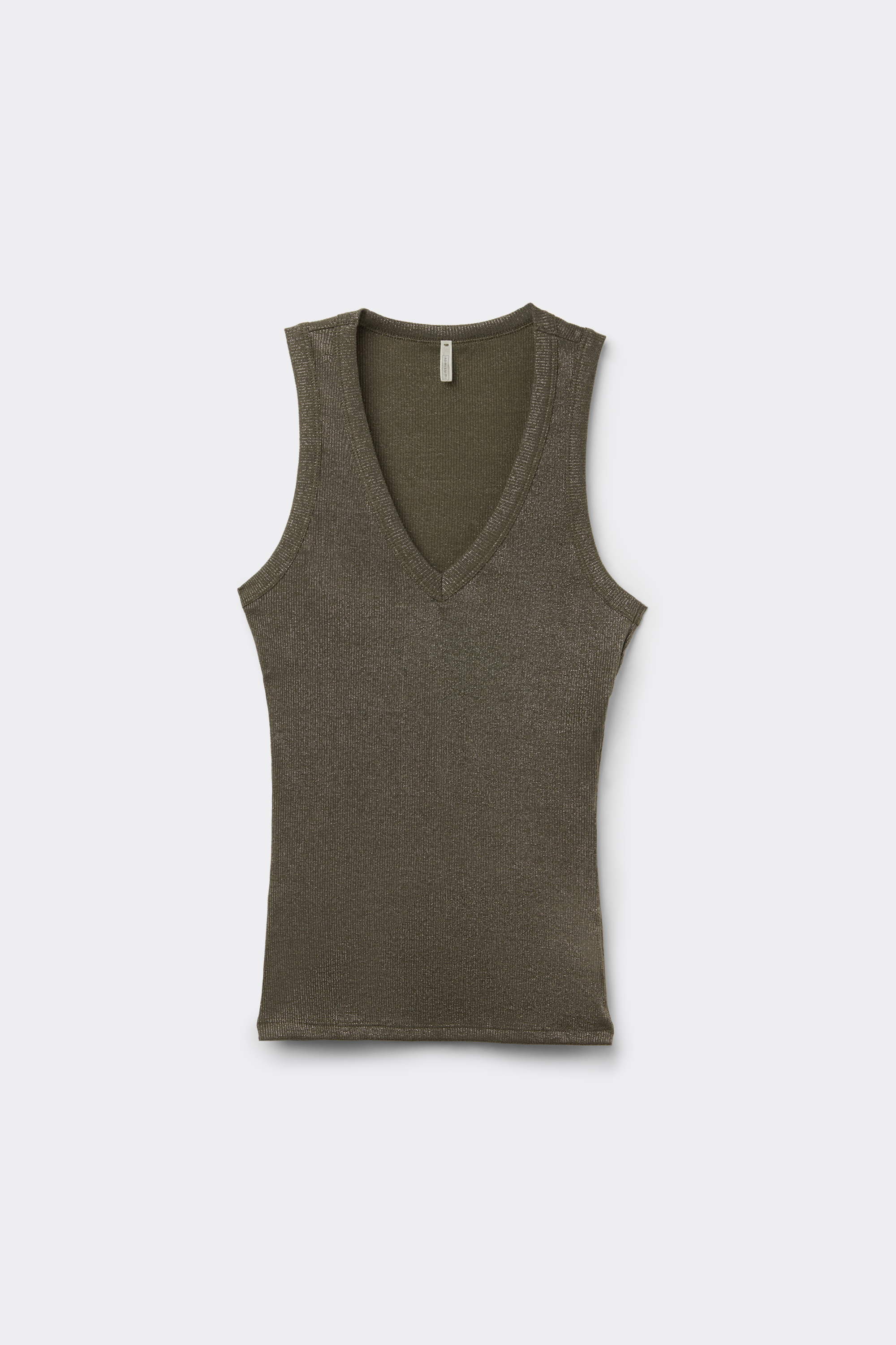 Ribbed Cotton Lamé V-Neck Tank Top